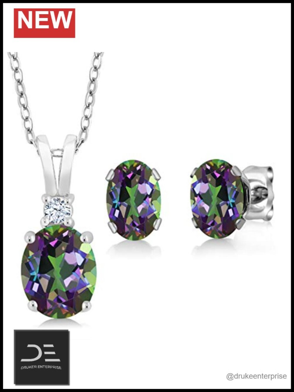 3.63 CTTW Green Mystic Topaz Sterling Silver Pendant & Earrings Set